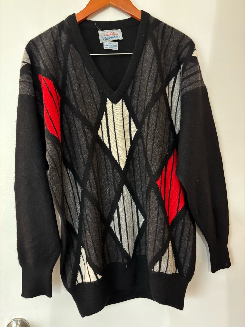 Berk of Burlington Arcade by Ballantyne 100% Pure Cashmere Argyle Sweater Large
